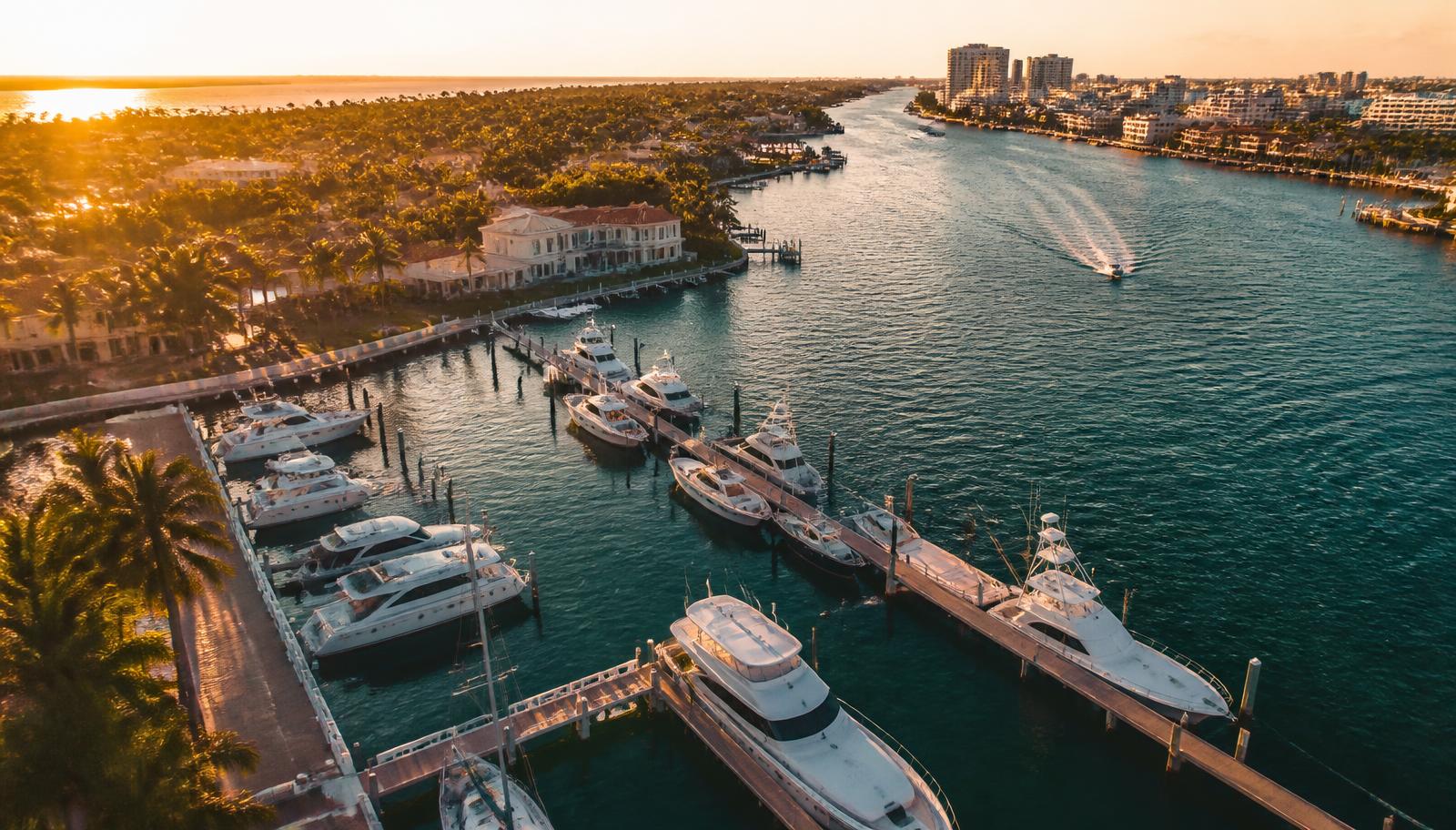 Aerial view of a South Florida marina on the Intracoastal Waterway