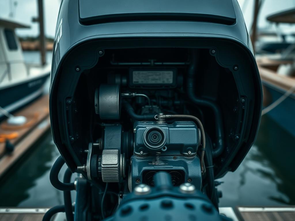 Outboard powerhead with the cowling removed